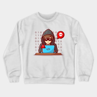 Hacker operating a laptop cartoon Crewneck Sweatshirt